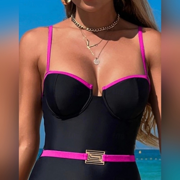 Black and Pink Women's One Piece Swimsuit #804 NWOT - Picture 2 of 7